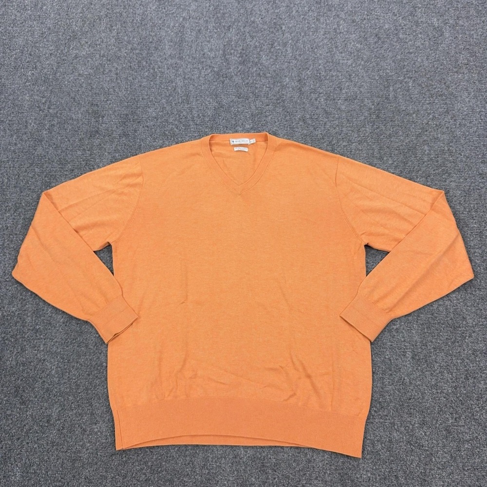 Peter Millar Sweater Mens XL Orange V Neck Silk Cotton Cashmere Knit Pullover